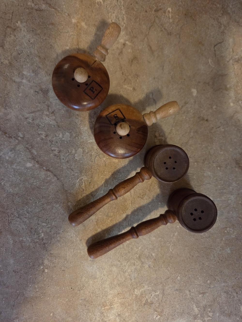 Wooden Salt and Pepper Shakers with Handles - Brown